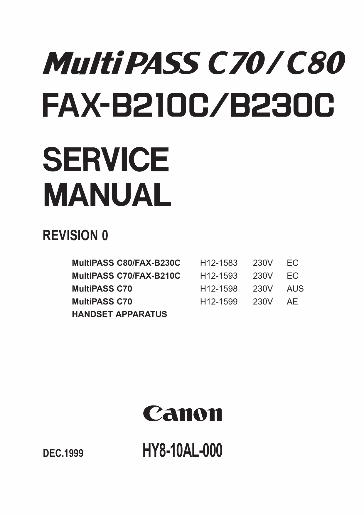 Canon FAX MultiPass-C70 C80 B210C B230C Parts and Service Manual-1